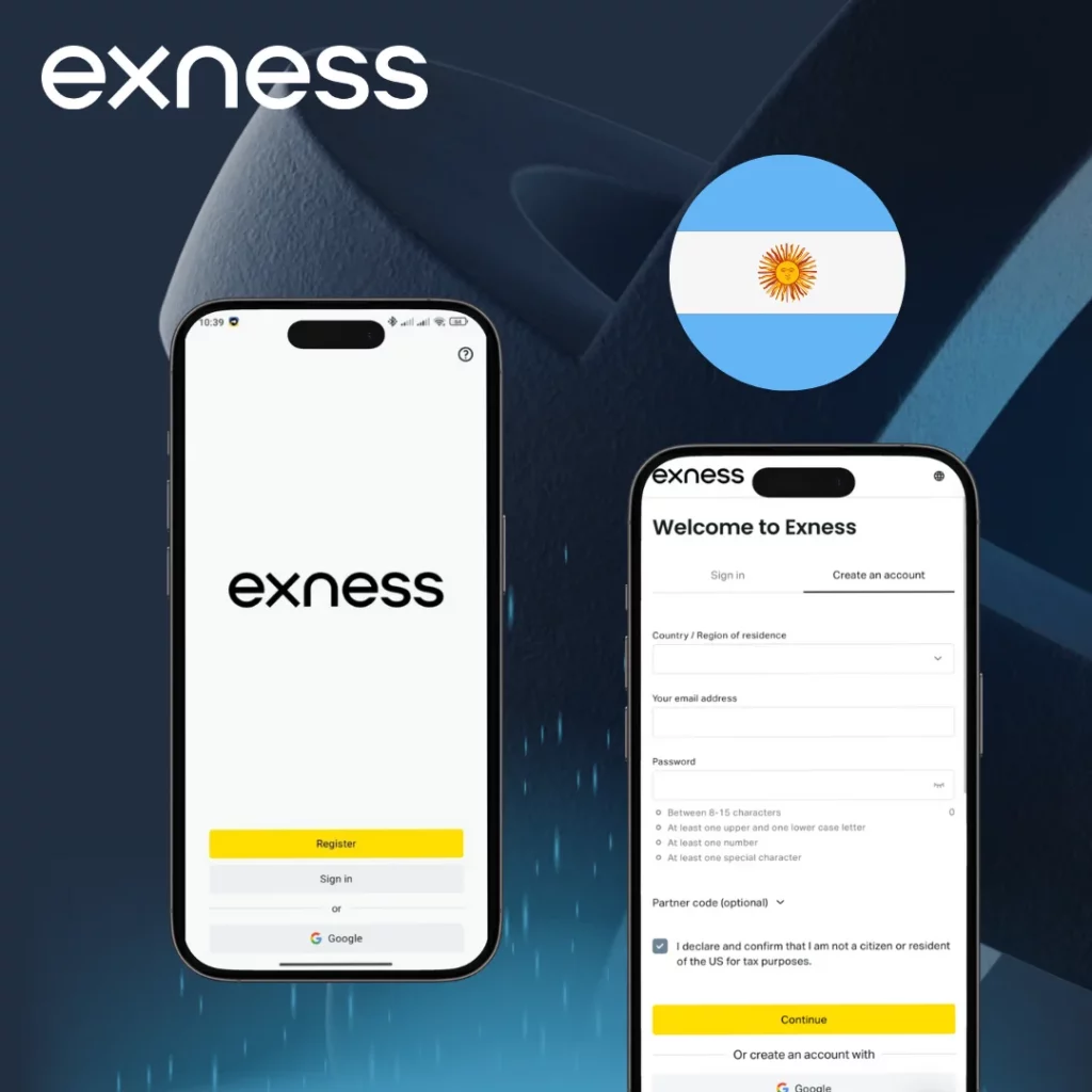 Sign up for a trading account on the Exness app in Argentina