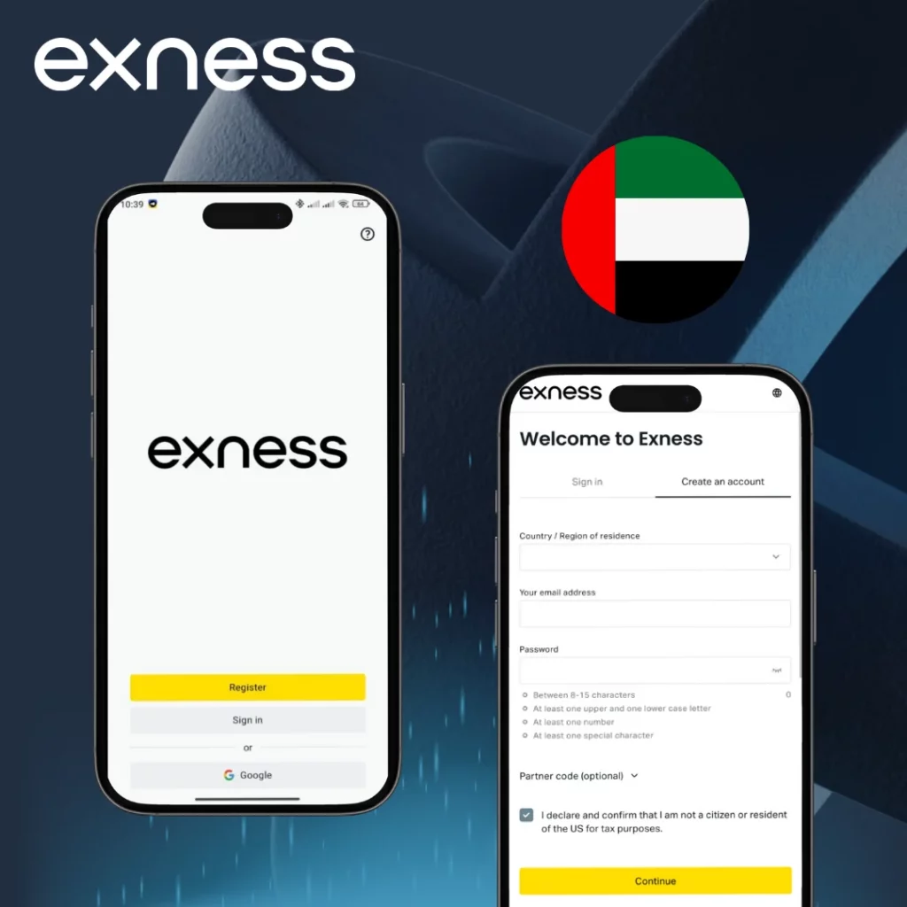 Create a trading account in the Exness app AE