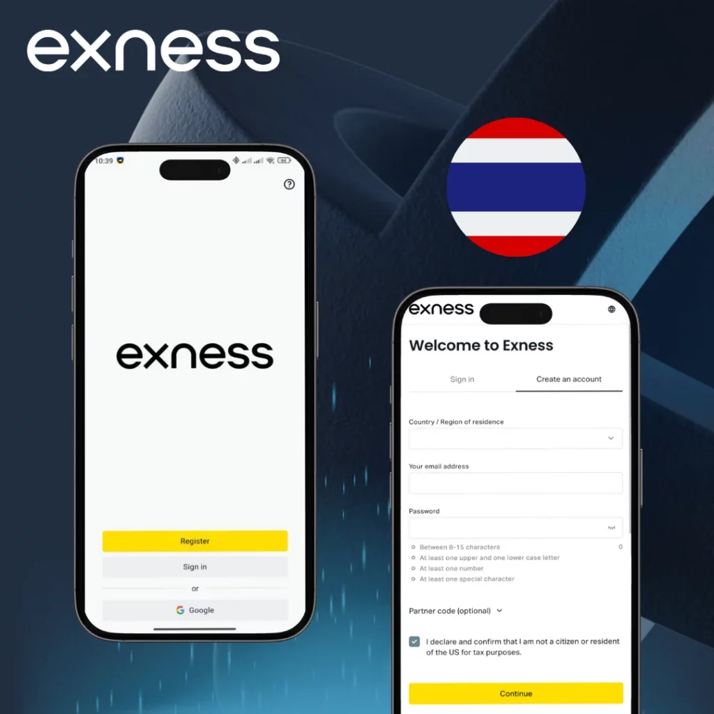 Exness app in Thailand, you need to create a trading